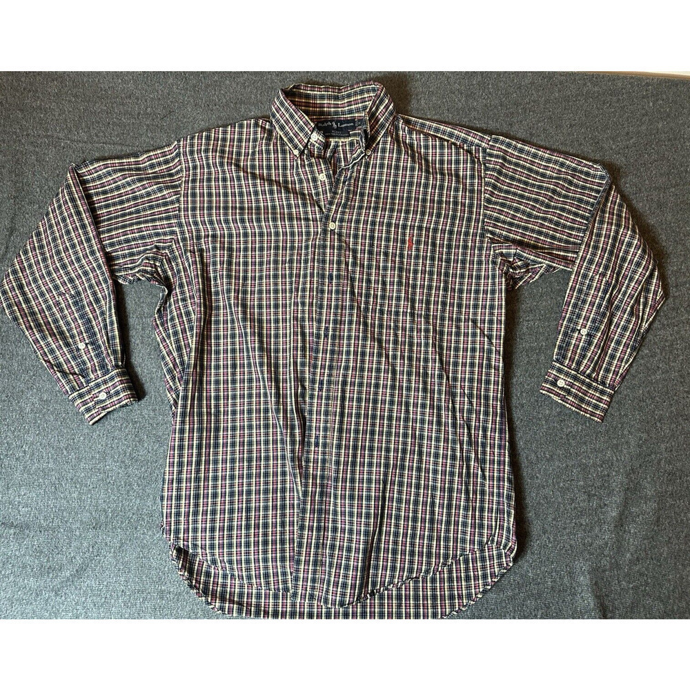 Ralph Lauren Shirt Mens Size Medium Plaid Blake Two-Ply Cotton Long Sleeve Pony